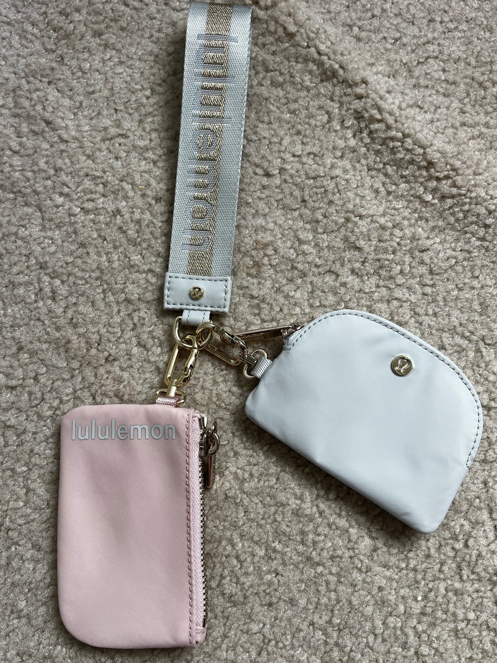 Lululemon Pink & Gray Dual Pouch Wristlet Keychain